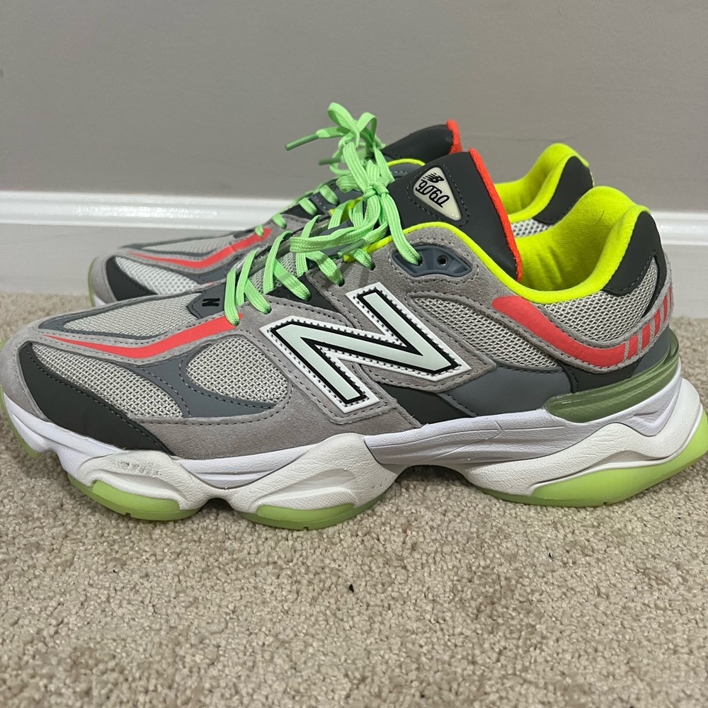New Balance 9060 Gray and Neon Sneakers